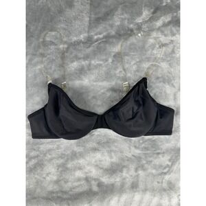 Lily of France Bra Womens 36A Black 1596 Underwire Clear Straps Good Condition